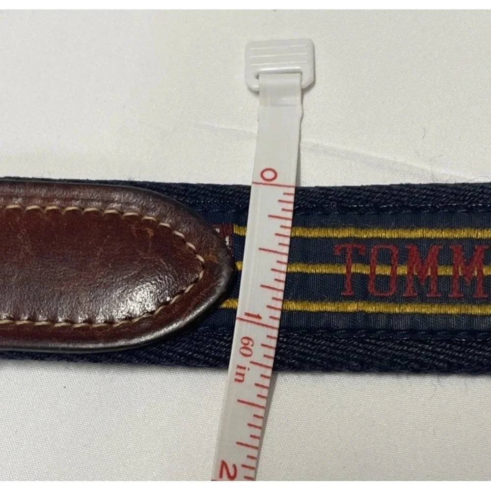 Vintage 1990's Leather Tommy Hilfiger Belt Flags Multi Colored Navy Mens Size 34